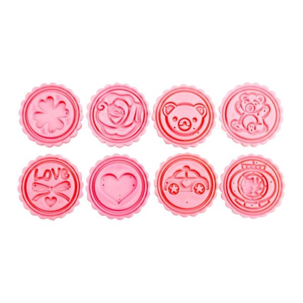 DIY Fondant Cake Mold Biscuit Cookie Cutters Baking Tools with 8 PCS Round Cartoon Patterns (Pink) - Image 2