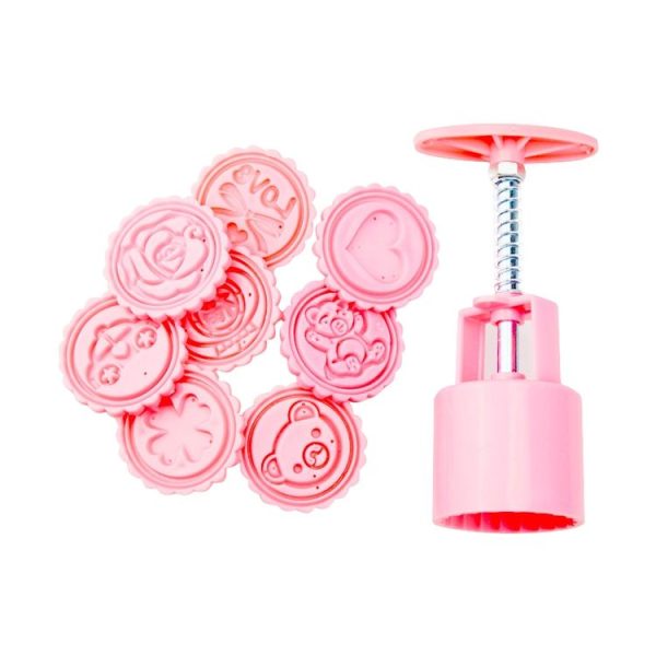 DIY Fondant Cake Mold Biscuit Cookie Cutters Baking Tools with 8 PCS Round Cartoon Patterns (Pink) - Image 3