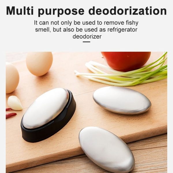 2 PCS Portable Cleaning Stainless Steel Oval Hand Soap Eliminating Odour Remover with Base, Random Style Delivery - Image 3