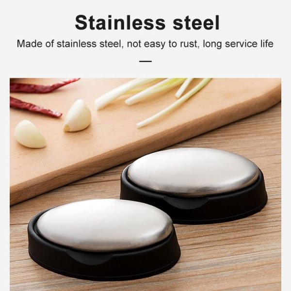 2 PCS Portable Cleaning Stainless Steel Oval Hand Soap Eliminating Odour Remover with Base, Random Style Delivery - Image 5