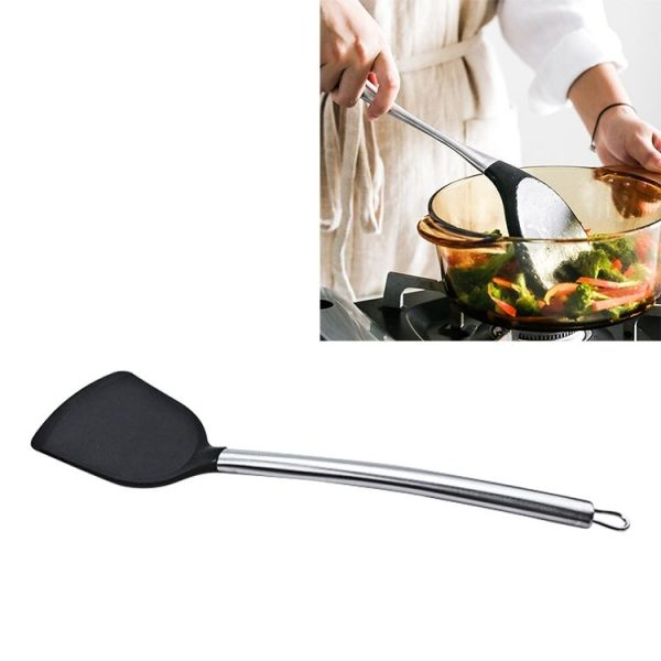 Kn605 Stainless Steel Handle Silicone Slice High Temperature Resistance Cooking Slice (Black)