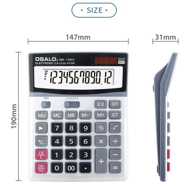 OSALO OS-1200V 12 Digits Desktop Calculator Solar Energy Dual Power Calculator - Image 4