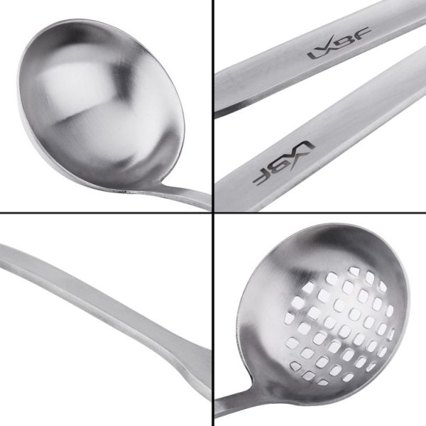 2 in 1 LXBF LX-CJS2 Stainless Steel Draging Spoon + Round Soup Spoon Cutlery Set - Image 5