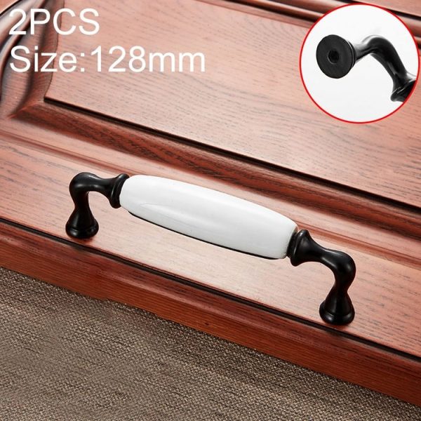 2 PCS 5035_128 Black and White Ceramic Closet Cabinet Handle Pitch: 128mm