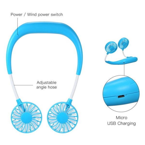 Multi-function Portable Adjustable Wearable Sport Fan (Blue) - Image 6