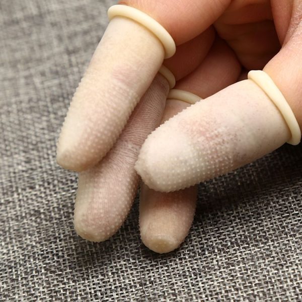 100pcs / Pack Antistatic Antislip Durable Fingertips Latex Protective Gloves, Size: M, 2.6*6.3cm (Khaki)