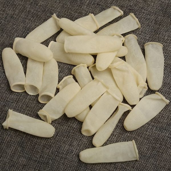 100pcs / Pack Antistatic Antislip Durable Fingertips Latex Protective Gloves, Size: M, 2.6*6.3cm (Khaki) - Image 2