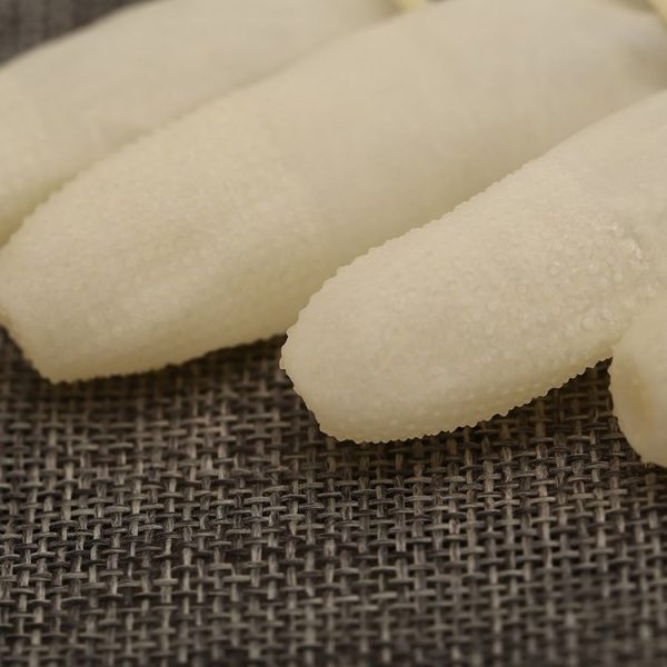 100pcs / Pack Antistatic Antislip Durable Fingertips Latex Protective Gloves, Size: M, 2.6*6.3cm (Khaki) - Image 3