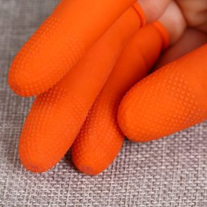 100pcs / Pack Antistatic Antislip Durable Fingertips Latex Protective Gloves, Size: L, 2.8*6.5cm (Orange)