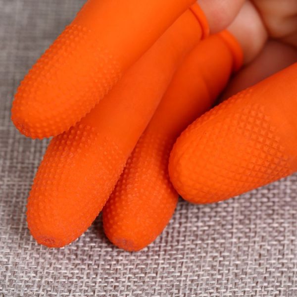 100pcs / Pack Antistatic Antislip Durable Fingertips Latex Protective Gloves, Size: L, 2.8*6.5cm (Orange)
