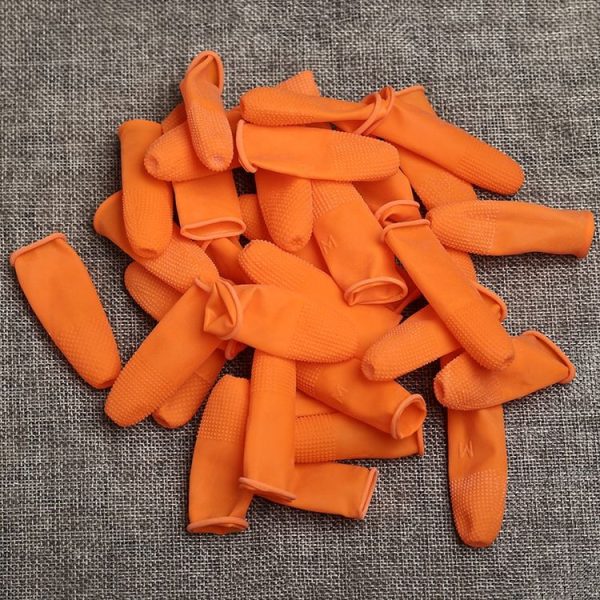 100pcs / Pack Antistatic Antislip Durable Fingertips Latex Protective Gloves, Size: L, 2.8*6.5cm (Orange) - Image 2