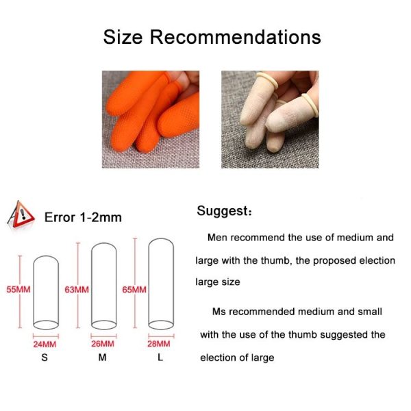 100pcs / Pack Antistatic Antislip Durable Fingertips Latex Protective Gloves, Size: L, 2.8*6.5cm (Orange) - Image 4