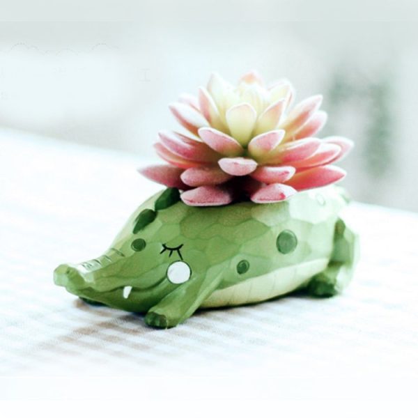 Lovely Home Garden Office Resin Cartoon Animal Crocodile Shaped Plant Flower Pot Decoration Animal Flower Pots Planter - Image 2