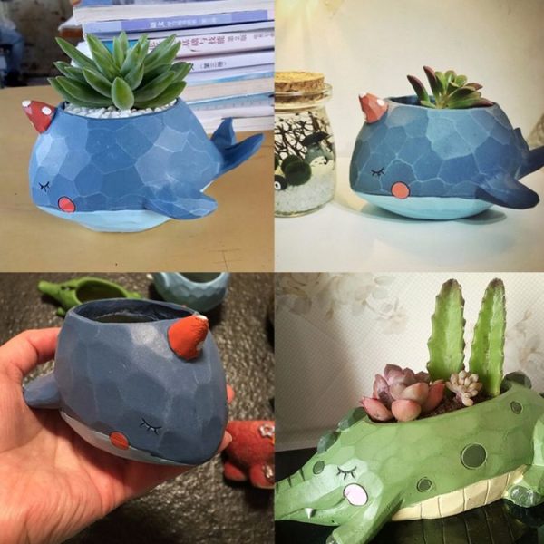 Lovely Home Garden Office Resin Cartoon Animal Crocodile Shaped Plant Flower Pot Decoration Animal Flower Pots Planter - Image 3
