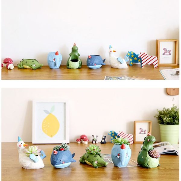 Lovely Home Garden Office Resin Cartoon Animal Crocodile Shaped Plant Flower Pot Decoration Animal Flower Pots Planter - Image 4