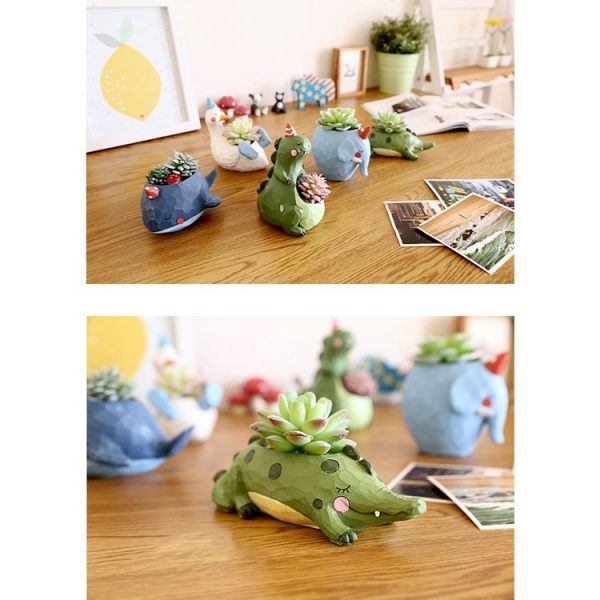 Lovely Home Garden Office Resin Cartoon Animal Crocodile Shaped Plant Flower Pot Decoration Animal Flower Pots Planter - Image 5