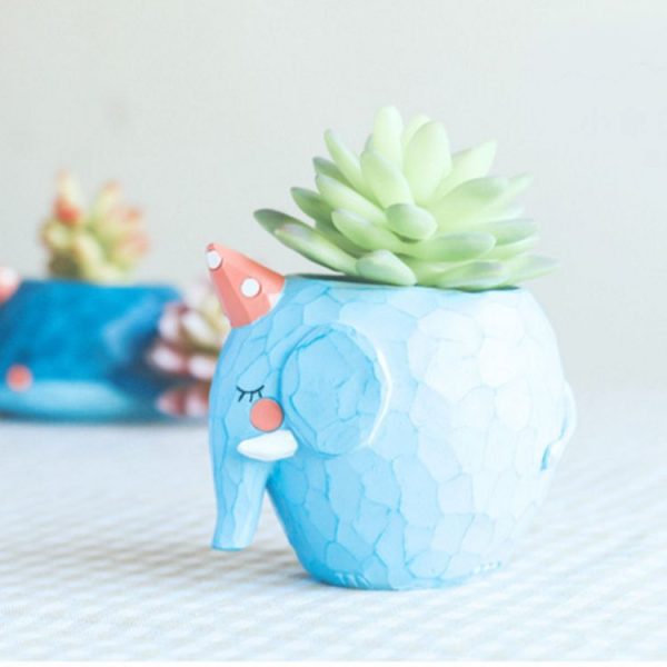 Lovely Home Garden Office Resin Cartoon Animal Blue Elephant Shaped Plant Flower Pot Decoration Animal Flower Pots Planter - Image 2