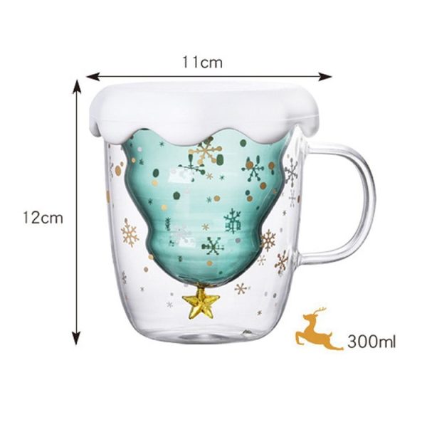 300ML Creative Double-Layer Glass Christmas Tree Star Water Cup, With Lid - Image 3