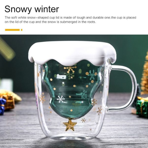 300ML Creative Double-Layer Glass Christmas Tree Star Water Cup, With Lid - Image 4
