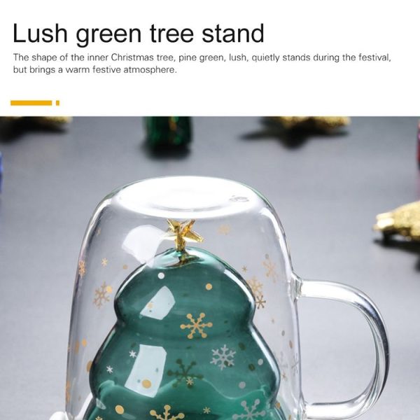 300ML Creative Double-Layer Glass Christmas Tree Star Water Cup, With Lid - Image 5