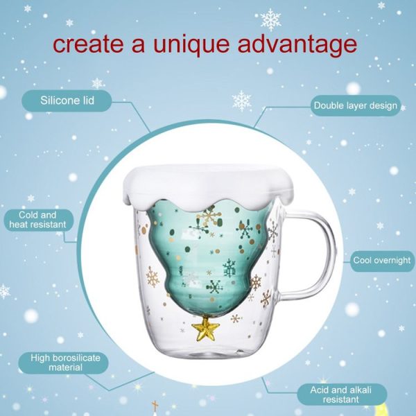 300ML Creative Double-Layer Glass Christmas Tree Star Water Cup, With Lid - Image 8