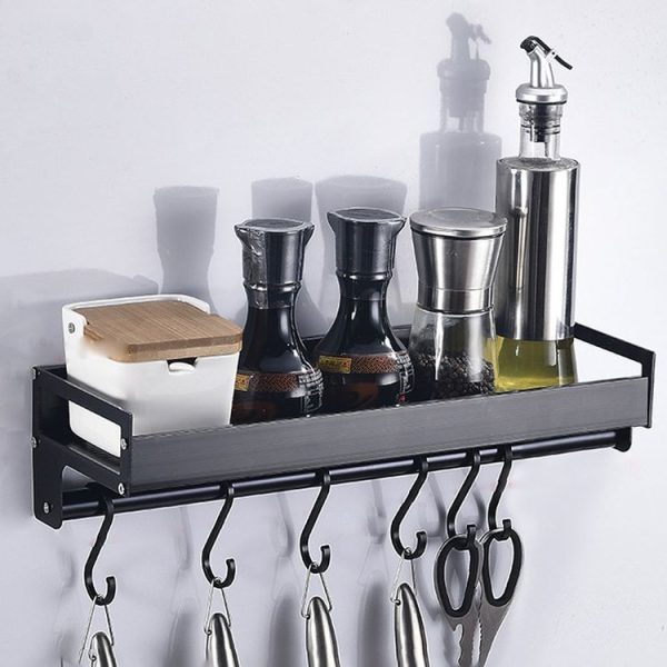 40cm 6 Hooks Kitchen Multi-function Wall Hanging Holder Seasoning Storage Rack (Black) - Image 2