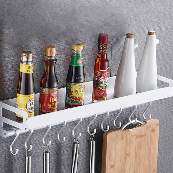 50cm 8 Hooks Kitchen Multi-function Wall Hanging Holder Seasoning Storage Rack (Silver) - Image 2