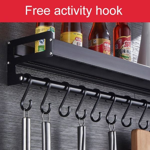70cm Kitchen Multi-function Wall Hanging Holder Seasoning Storage Rack (Black) - Image 5