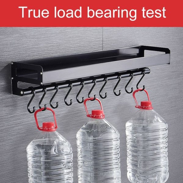 70cm Kitchen Multi-function Wall Hanging Holder Seasoning Storage Rack (Black) - Image 7