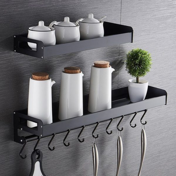 70cm Kitchen Multi-function Wall Hanging Holder Seasoning Storage Rack (Black) - Image 8