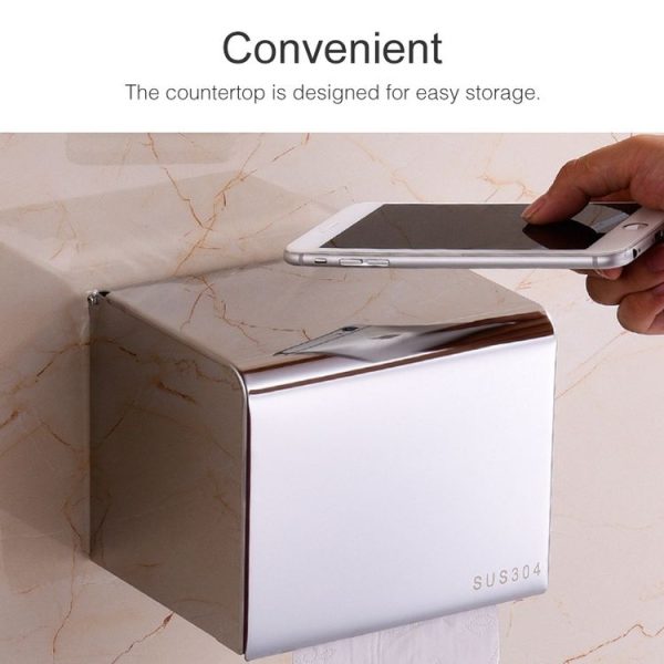 K20 304 Stainless Steel Bathroom Wall-mounted Waterproof Bright Light Paper Towel Roll Holder - Image 6