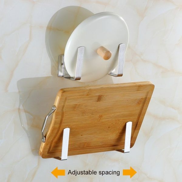 304 Stainless Steel Creative Kitchen Multi-function Wall-mounted Pot Lid Holder Storage Rack, Siamese Version - Image 4