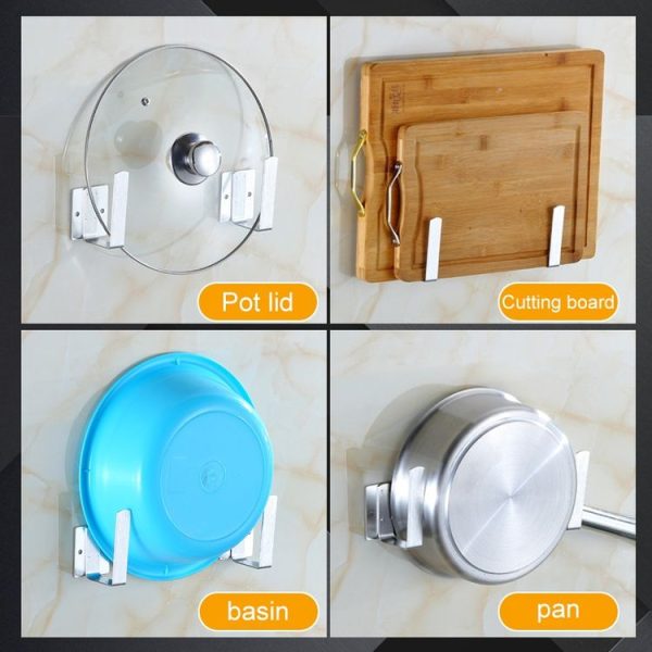 304 Stainless Steel Creative Kitchen Multi-function Wall-mounted Pot Lid Holder Storage Rack, Siamese Version - Image 5