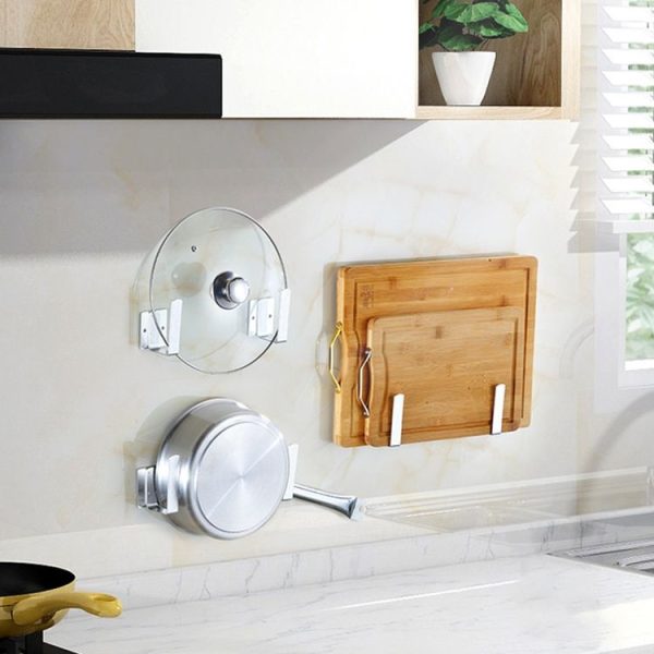304 Stainless Steel Creative Kitchen Multi-function Wall-mounted Pot Lid Holder Storage Rack, Siamese Version - Image 6