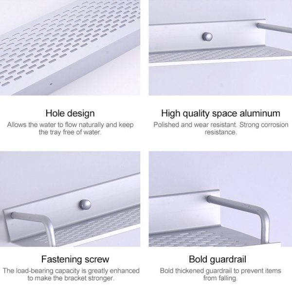 40cm Single Layer with Rod Multi-function Kitchen Bathroom Wall-mounted Aluminum Alloy Holder Storage Rack - Image 5