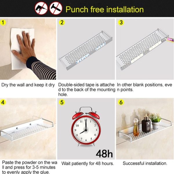 40cm Single Layer with Rod Multi-function Kitchen Bathroom Wall-mounted Aluminum Alloy Holder Storage Rack - Image 6