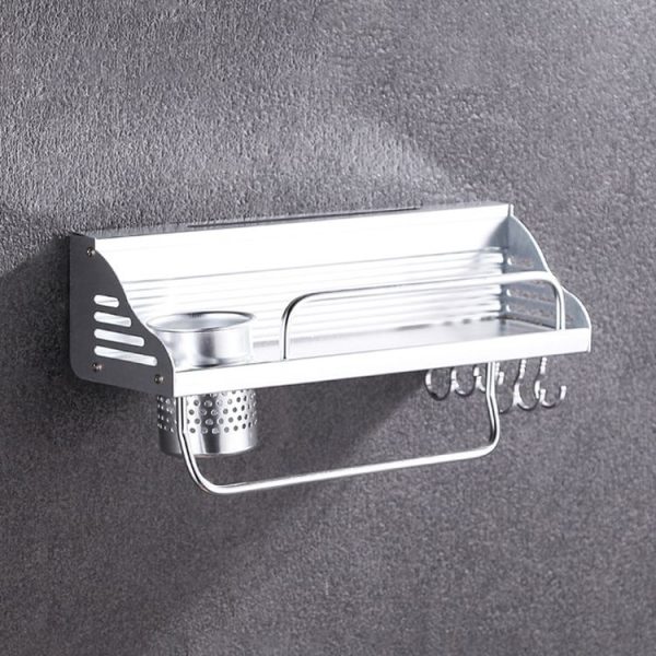 40cm 1 Cup 6 Hooks Multi-function Kitchen Punching Wall-mounted Aluminum Edge Condiment Holder Storage Rack - Image 2