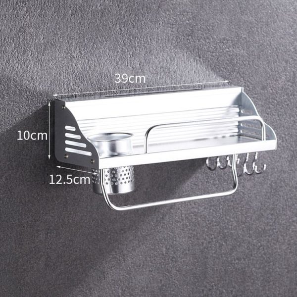 40cm 1 Cup 6 Hooks Multi-function Kitchen Punching Wall-mounted Aluminum Edge Condiment Holder Storage Rack - Image 3
