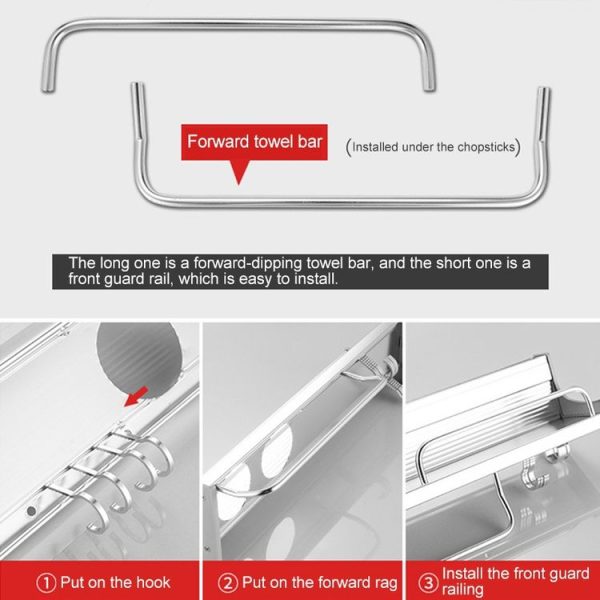 40cm 1 Cup 6 Hooks Multi-function Kitchen Punching Wall-mounted Aluminum Edge Condiment Holder Storage Rack - Image 4