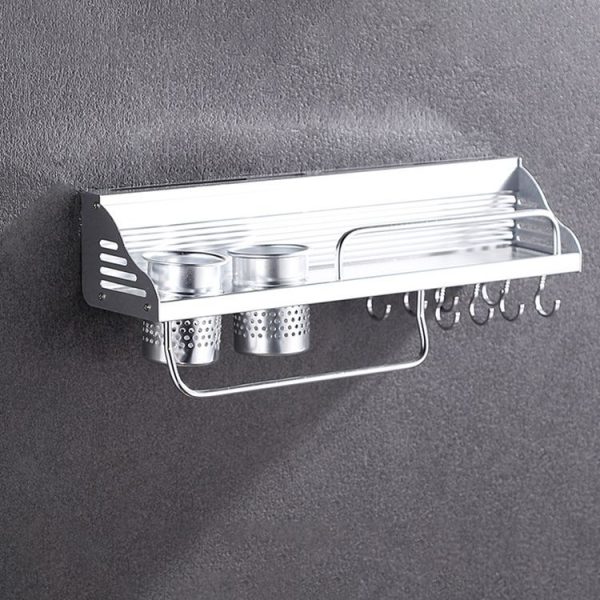 50cm 2 Cups 8 Hooks Multi-function Kitchen Punching-free Wall-mounted Plastic Edge Condiment Holder Storage Rack - Image 2