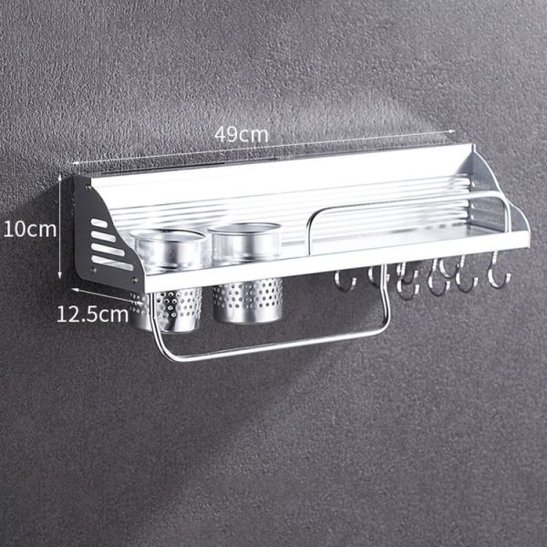 50cm 2 Cups 8 Hooks Multi-function Kitchen Punching-free Wall-mounted Plastic Edge Condiment Holder Storage Rack - Image 3