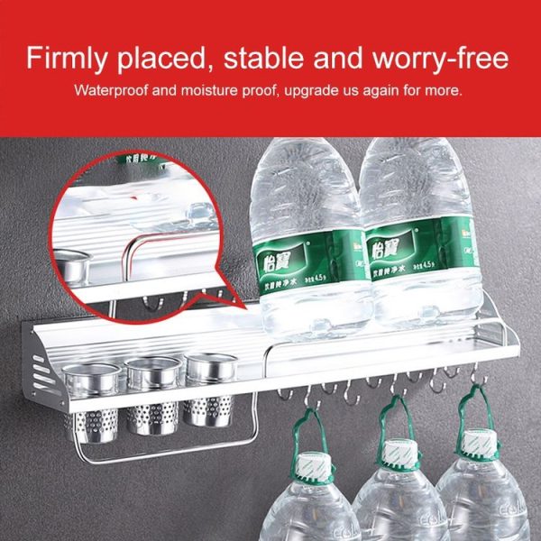 50cm 2 Cups 8 Hooks Multi-function Kitchen Punching-free Wall-mounted Plastic Edge Condiment Holder Storage Rack - Image 7