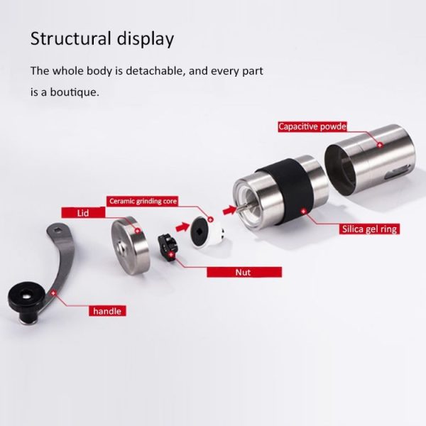 Portable Conical Burr Mill Manual Stainless Steel Hand Crank Coffee Bean Grinder, Capacity: 30g - Image 7