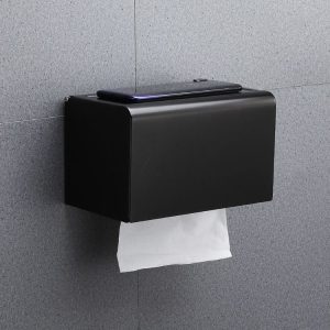 Bathroom Wall-mounted Waterproof Paper Tissue Roll Stand Holder (Black)