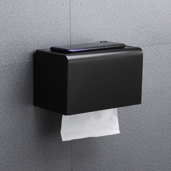 Bathroom Wall-mounted Waterproof Paper Tissue Roll Stand Holder (Black) - Image 2
