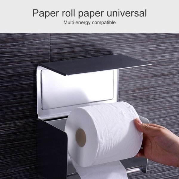 Bathroom Wall-mounted Waterproof Paper Tissue Roll Stand Holder (Black) - Image 4