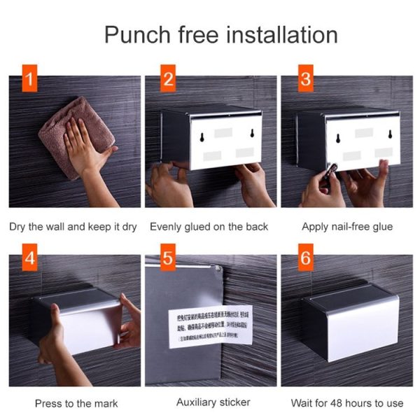 Bathroom Wall-mounted Waterproof Paper Tissue Roll Stand Holder (Black) - Image 8