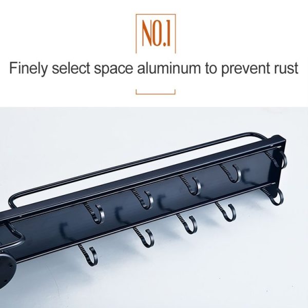 50cm 2 Cups Kitchen Multi-function Wall-mounted Storage Rack Holder (Black) - Image 4