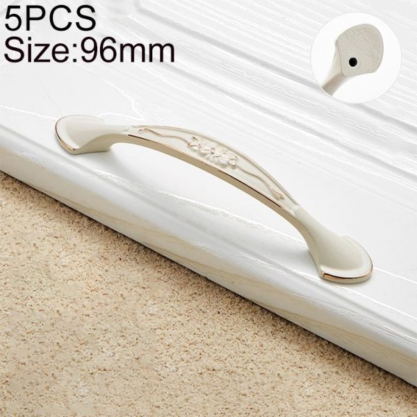 5 PCS 6026-96 European Style Zinc Alloy Cabinet Wardrobe Drawer Door Handle, Hole Spacing: 96mm (Ivory)