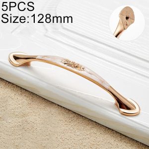 5 PCS 6026A-128 European Style Zinc Alloy Cabinet Wardrobe Drawer Door Handle, Hole Spacing: 128mm (White Amber)